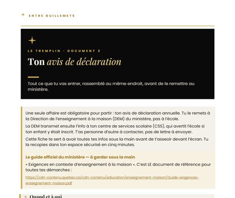 Première page du document 2 du Tremplin : Ton avis de déclaration