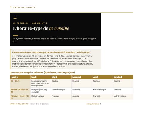 Première page du document 3 du Tremplin : L'horaire-type de ta semaine
