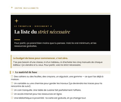 Première page du document 4 du Tremplin : La liste du strict nécessaire