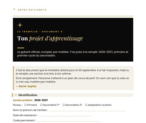 Première page du document 6 du Tremplin : Ton projet d'apprentissage