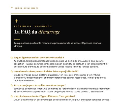 Première page du document 9 du Tremplin : La FAQ du démarrage