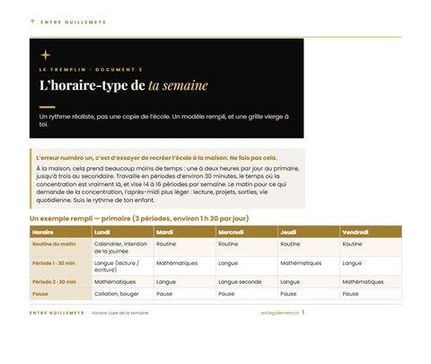 Première page du document 3 : L'emploi du temps type de ta semaine